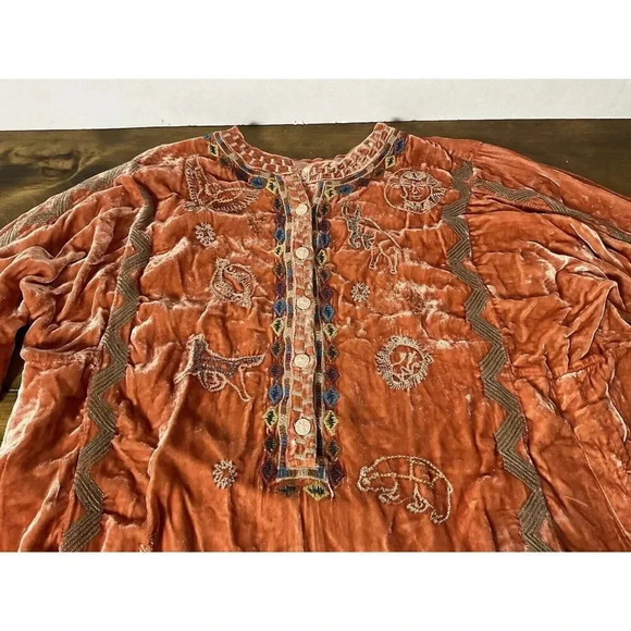 Johnny Was Biya Lyra Orange Velvet Zodiac Embroidered Blouse Tunic Large $345 - Picture 3 of 15